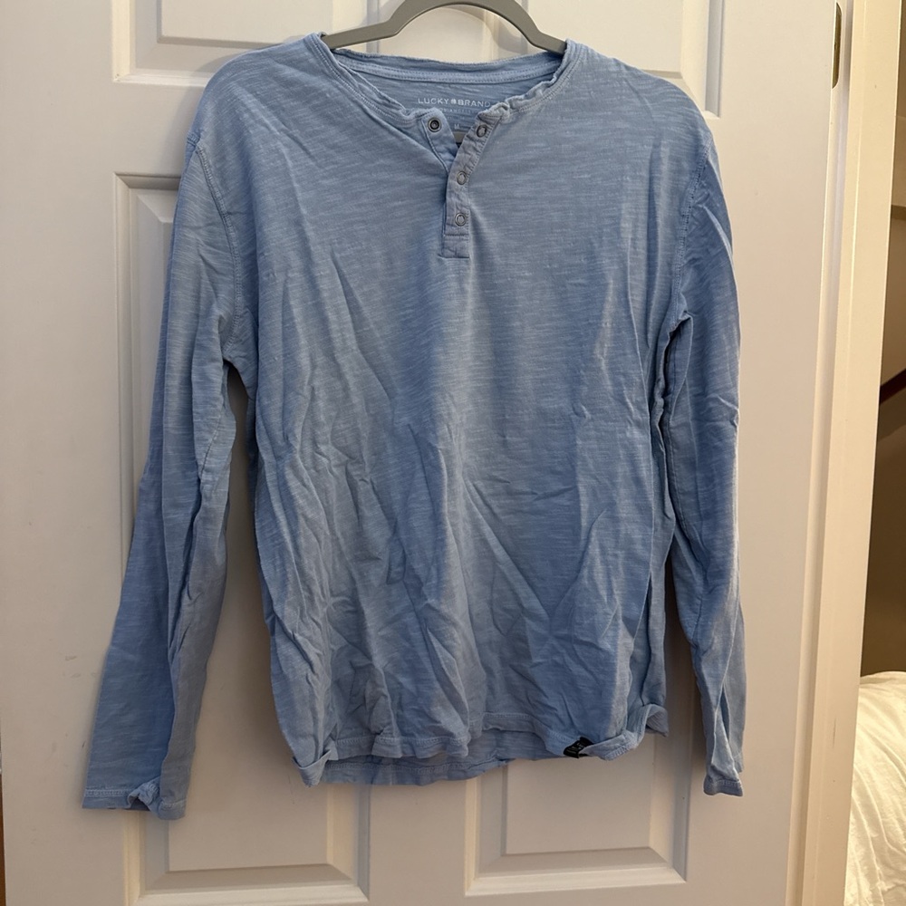 Lucky Brand Light Blue and White Long Sleeve Henleys